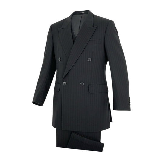 56k27 MEN`S TENORAS メンズティノラス CALZTURE UOMO セットアップスーツ 3ピース スリーピース ダブルブレスト ストライプ柄 メンズ 紳士服 大きいサイズ XL ブラック ウール100％o07t