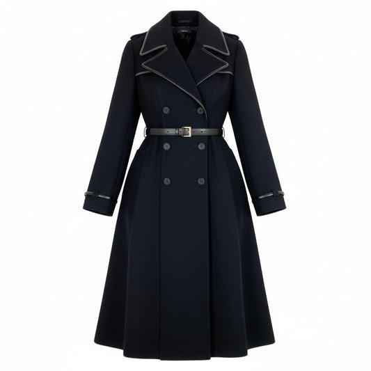 Ec31 《美品》 GUCCI グッチ レザーパイピング トレンチコート Leather Piping Trench Coat サイズ36 ブラック ベルト付t18r