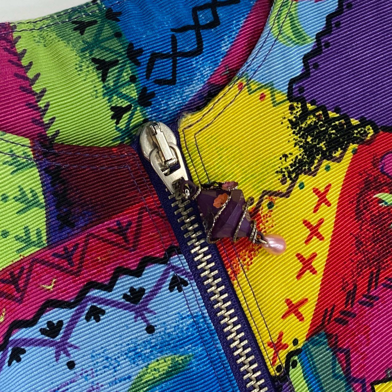 Ib19  VERSUS Gianni Versace ジャンニヴェルサーチ 総柄 半袖ジャケット ジップアップ 38 マルチカラー レーヨン レディースu02t