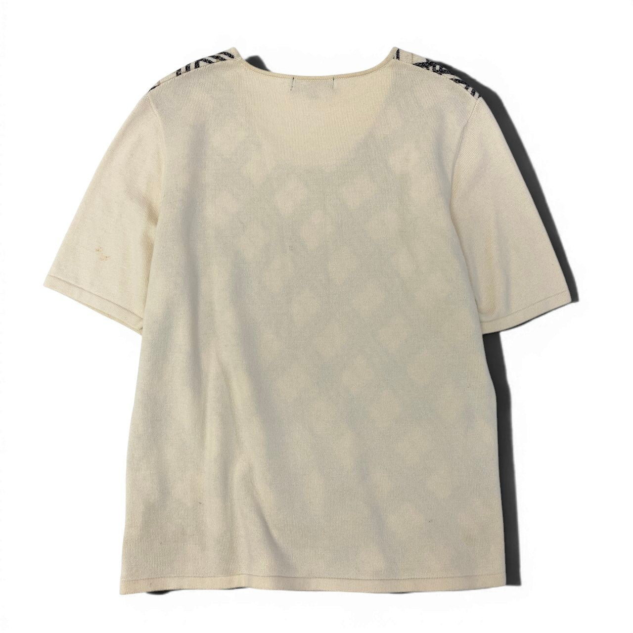 59d28 BURBERRY LONDON バーバリー 半袖 ニットセーター コットンニット チェック柄 サイズ13 アイボリー系 綿100％ レディース 女性用u02t