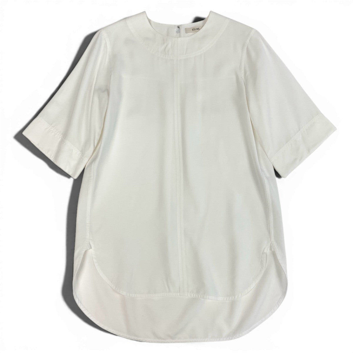 Ee25 CELINE セリーヌ ファイロ フィービー期 チュニック丈 とろみブラウス 5分袖 サイズ36 ホワイト レディース 女性服k02i