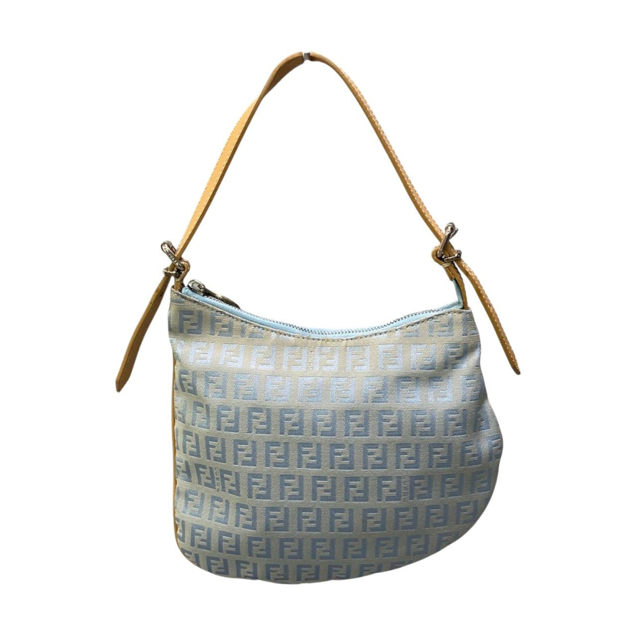 Ad2FENDI フェンディ ズッキーノ ハンドバッグ ワンショルダーバッグ ライトブルー レディースu02t