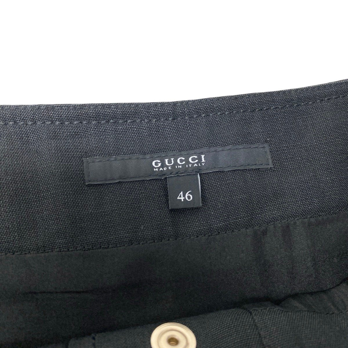 If12 GUCCI グッチ フロントボタン リネンスカート ビーズロープリボン 膝丈 サイズ46 ブラック レディース 女性用t18r