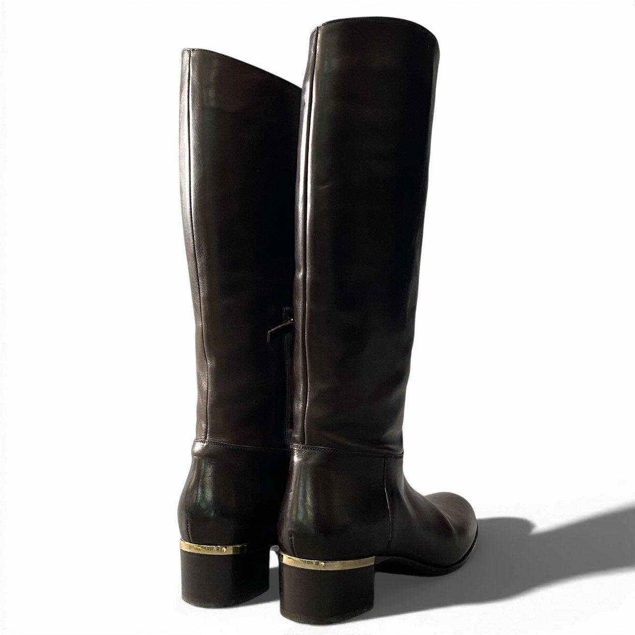 2a23 SARTORE サルトル ラウンドトゥ レザー ロングブーツ ミドルヒール サイドジップ イタリア製 レディース 女性用 サイズ38 ブラウン leatheru02t