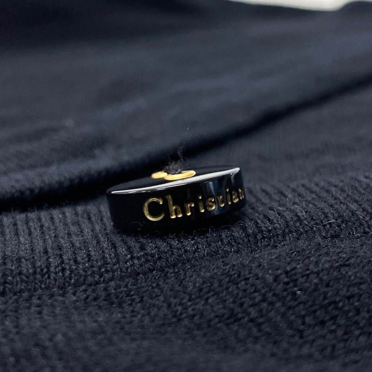 89i15 Christian Dior クリスチャンディオール ロングスリーブ ニットカーディガン チュニック丈 ロゴボタン サイズL ブラック ウール100％ レディースo07t