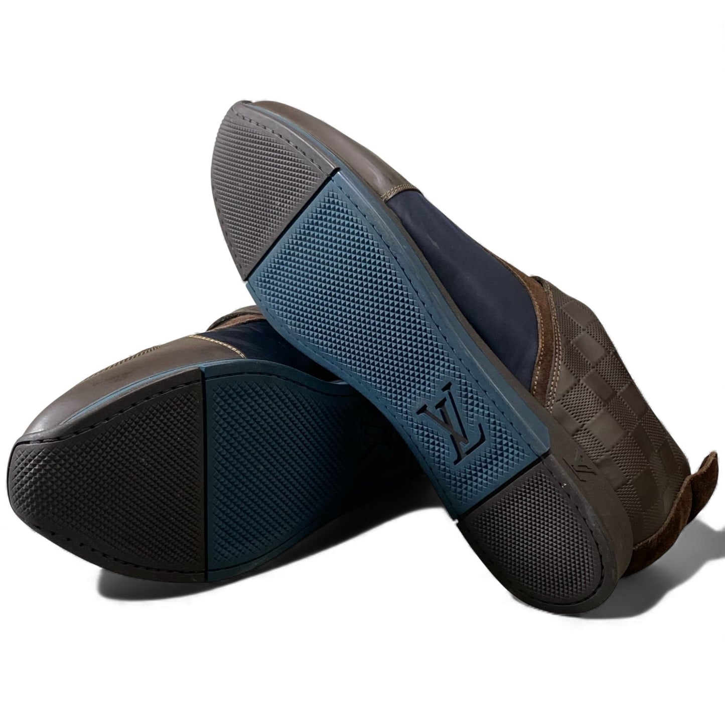 1L11 LOUIS VUITTON ルイヴィトン ダミエアンフィニ レザースニーカー ローカットスニーカー サイズ8 ブラウン/ネイビー メンズ 男性用 靴 シューズk02i