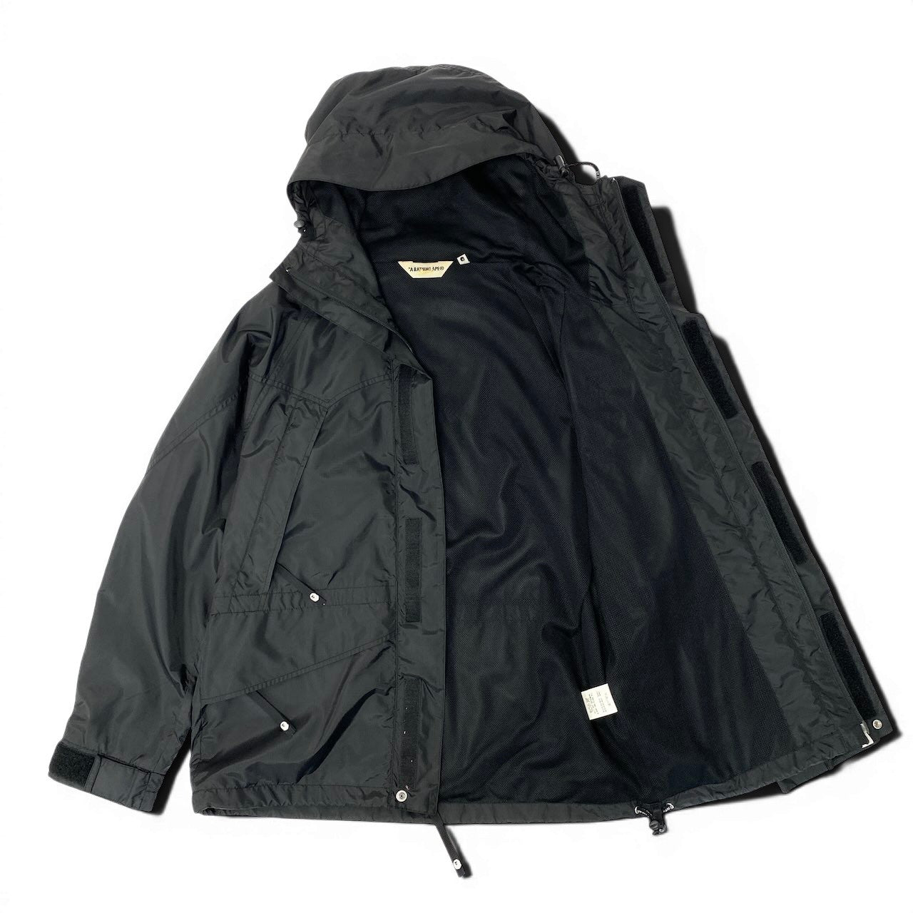 62e12 A BATHING APE アベイシングエイプ snowbord jacket スノーボードジャケット ナイロンパーカー フロントロゴ刺繍 サイズS ブラック メンズ 紳士服u02t