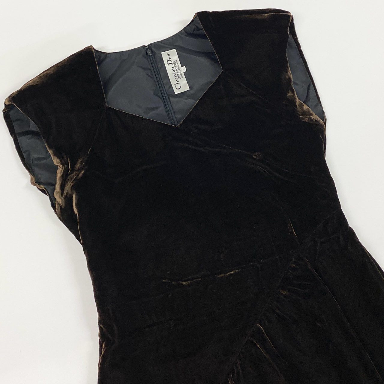67b3 Vintage Christian Dior ヴィンテージ クリスチャンディオール ベルベット カクテルドレス ワンピース Velvet Cocktail Dress 7 ブラウン レディースo07t