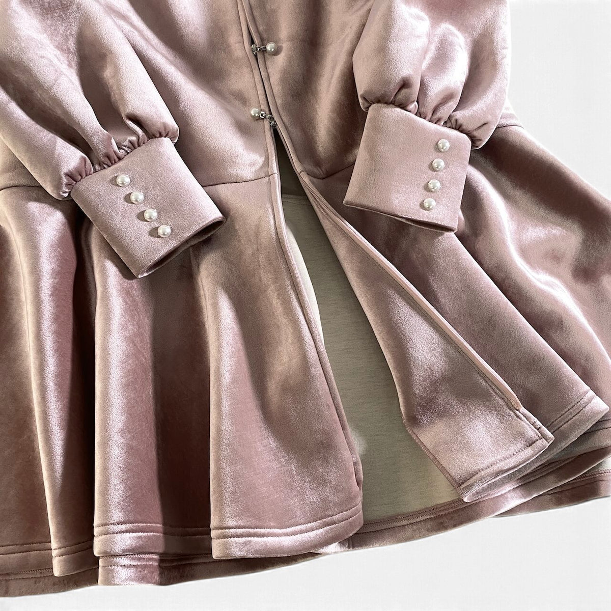 62j29 【極美品】 Rene ルネ 2024年 ベロア ボンディングワンピース パール装飾 36 ピンク レディースu02t
