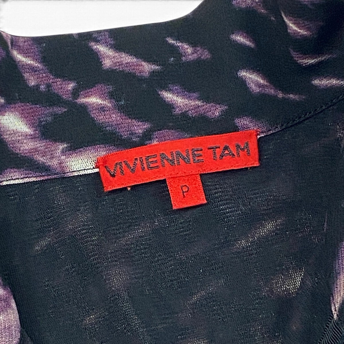 Aj1 VIVIENNE TAM ヴィヴィアンタム シャツワンピース 総柄 サイズP パープル ブラック レディースu02t