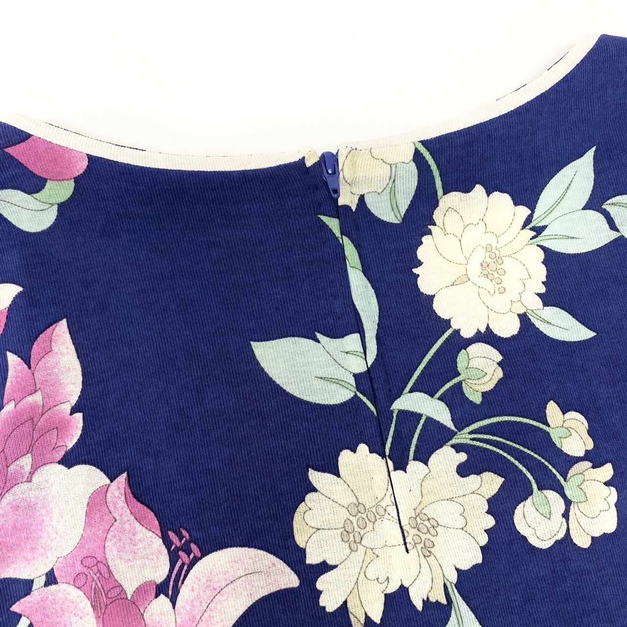 11b6 LEONARD レオナール 半袖チュニックワンピース 美しい花柄プリント  0369802 42サイズ ネイビー ピンク コットン100％ レディース 女性用u02t