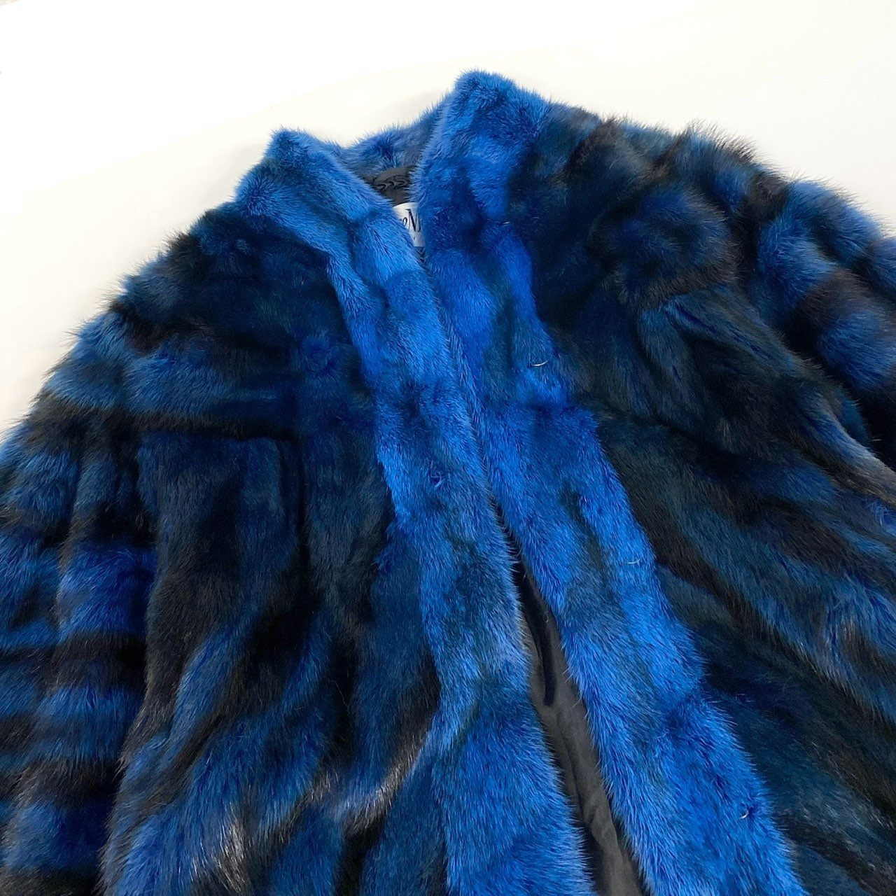 65k4 《超希少》 Pellicce Moda ペリーチェモーダ ミンク × フォックスファー 超ロングコート 120cm ブルー ブラック 最高級本毛皮 MINK FOX FURt18r