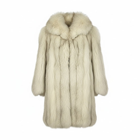 43a21 ブルーフォックス ファーコート サイズ11 ホワイト 本毛皮 Fox Fur Coat ポケット有t18r