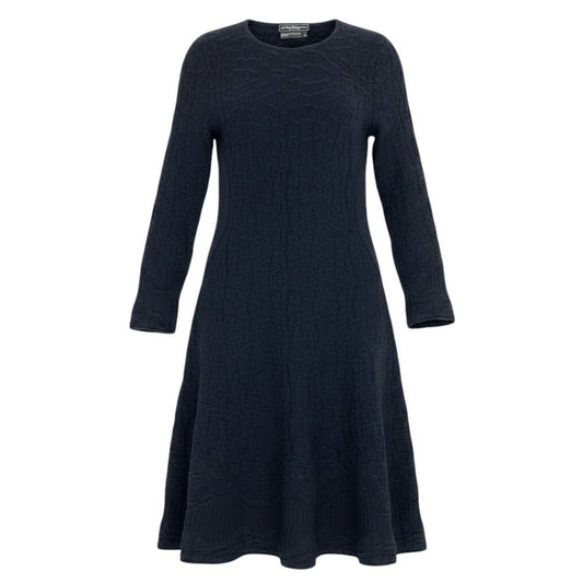 Ee25 Salvatore Ferragamo サルヴァトーレフェラガモ ロング ニットワンピース  サイズM ネイビー ウール100％ レディース 女性服ta1