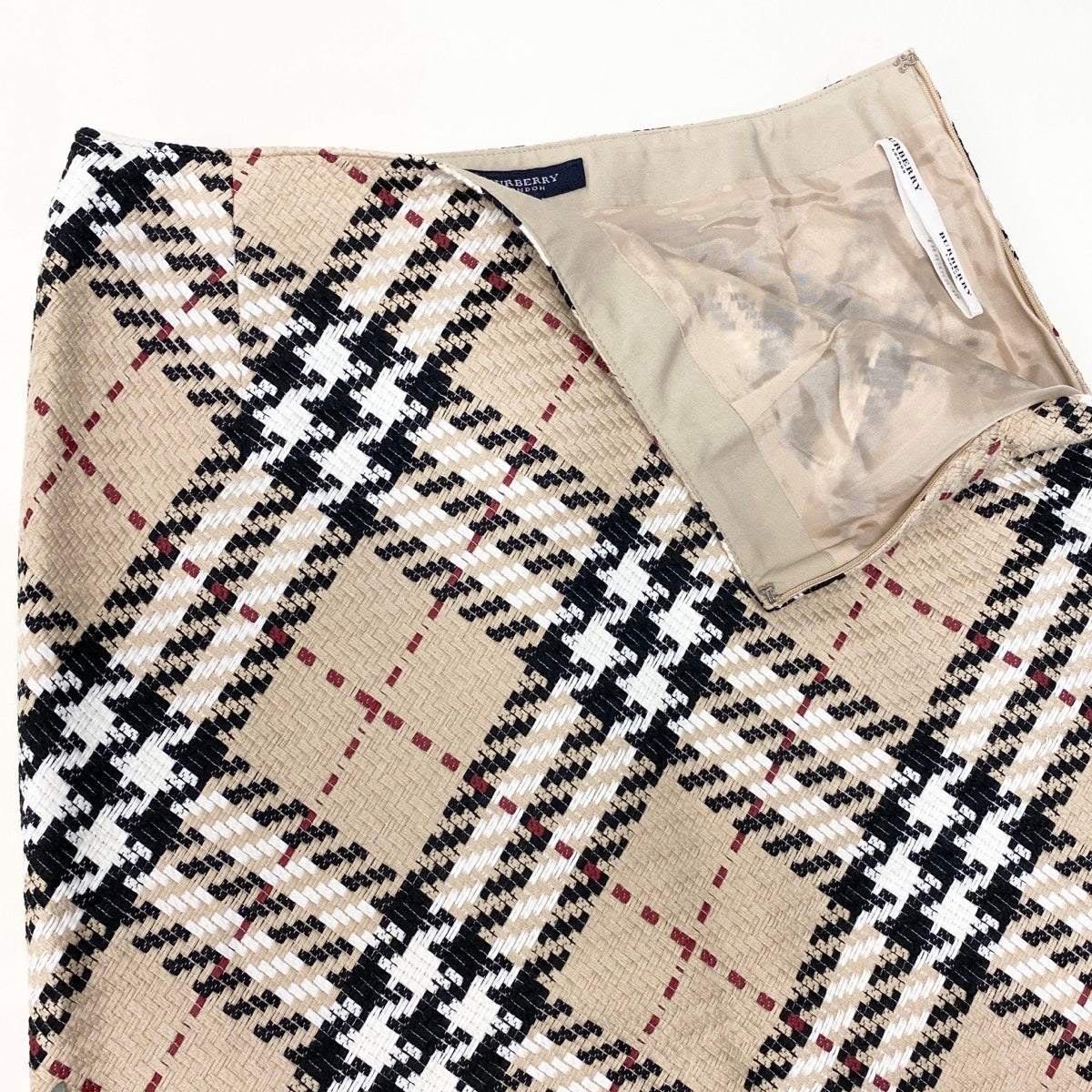 If25 BURBERRY LONDON バーバリー ノバチェック ツイードスカート サイズ40 ベージュ コットン100％ レディースo07t