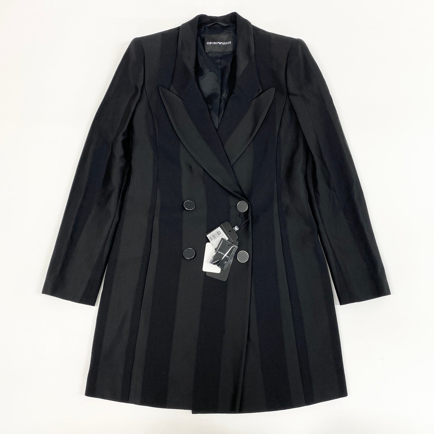 28k6《未使用品》 EMPORIO ARMANI エンポリオアルマーニ ストライプデザイン ダブルブレスト ブレザー 36 ブラック ジャケット タグ付きt18r