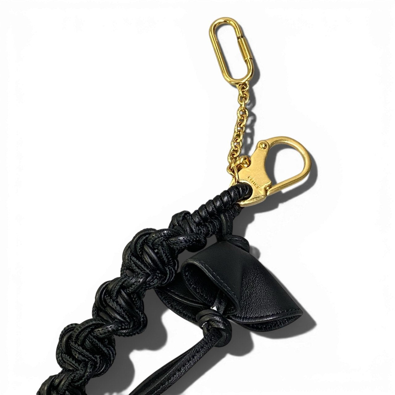 b16 CELINE セリーヌ フィービー期 レザーバッグチャーム キーホルダー ブラック レザー ユニセックスta1