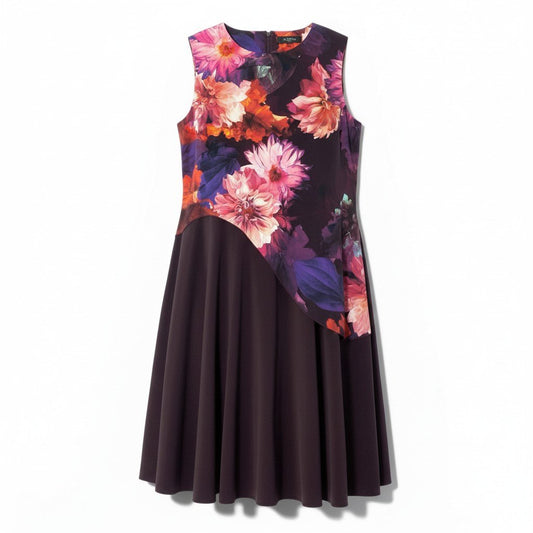 68c9 TOKUKO 1er VOL トクコプルミエヴォル ノースリーブワンピース 花柄プリント 伸縮ストレッチ レディース 女性服 サイズ9 パープル ポリエステル100％u02t