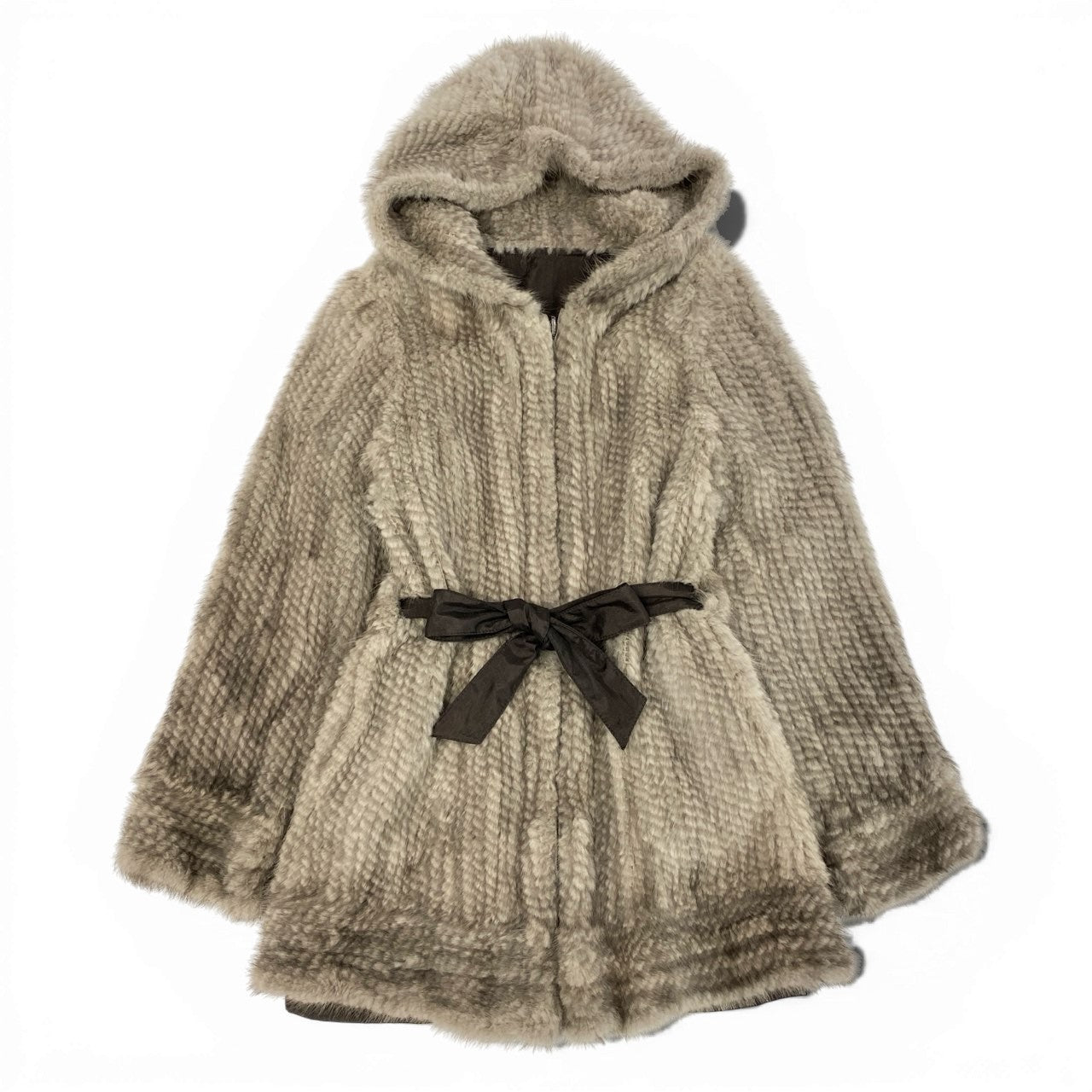 84b3 スペイン製 サファイアミンク フード付 リバーシブルコート サイズ38 シルバーグレー 本毛皮 Sapphire Mink Fur Coatt18r