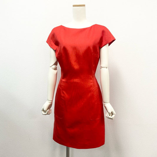 80j17 GiAMBATTISTA VALLi ジャンバティスタバリ 定価￥217.000 イタリア製 フレンチスリーブ ワンピース 膝上 パーティー 背中あき◎ レディース 女性用 40 レッド シルク100u02t