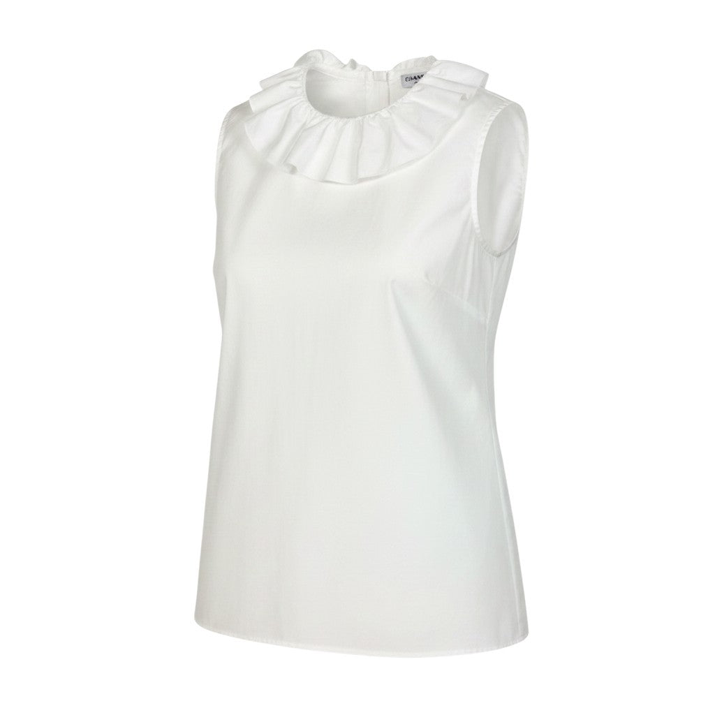 Cg19  【美品】 CHANEL シャネル フリルネック ノースリーブシャツ バックボタン サイズ34 ホワイト系 コットン100％ レディースk02i