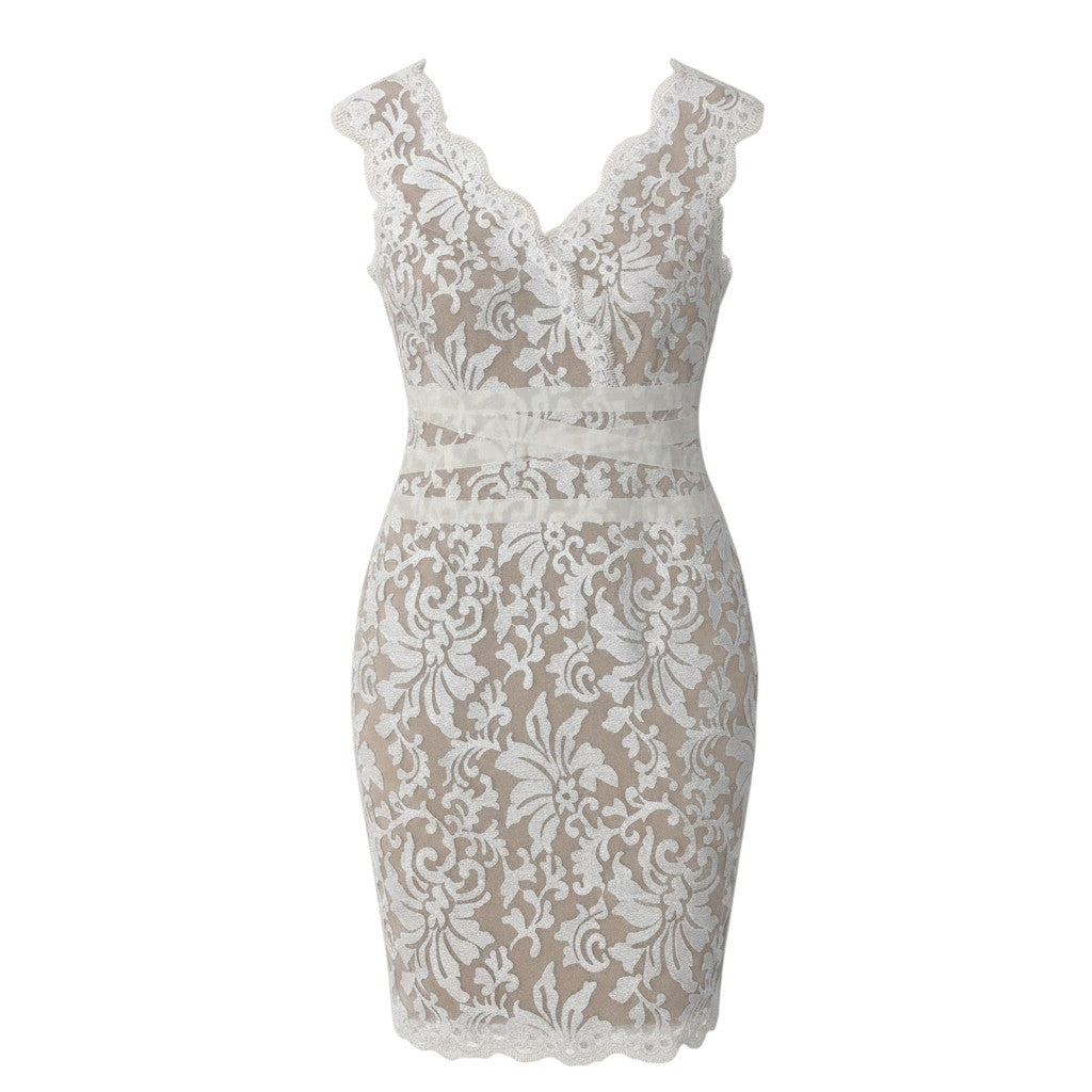 75g23 TADASHI SHOJI タダシショージ ノースリーブワンピース ドレス 総レース 膝丈 6サイズ ベージュ ホワイト レディース 女性用u02t