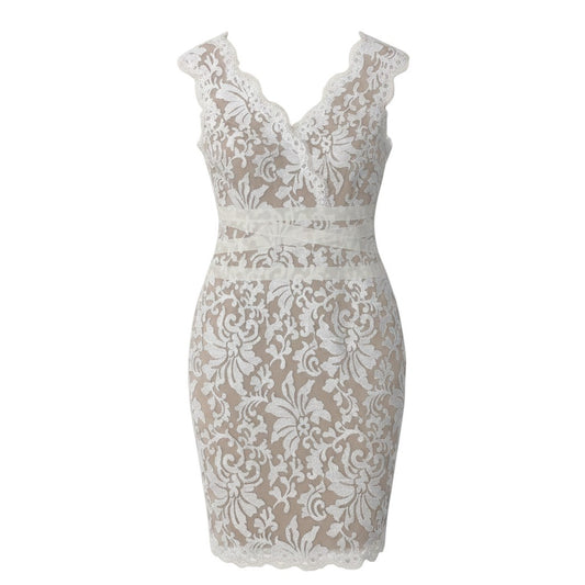 75g23 TADASHI SHOJI タダシショージ ノースリーブワンピース ドレス 総レース 膝丈 6サイズ ベージュ ホワイト レディース 女性用u02t