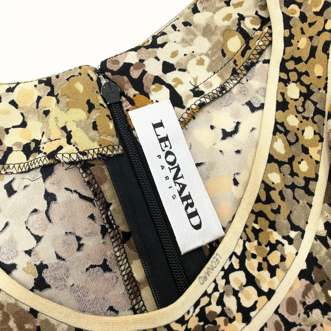 80e6 LEONARD PARIS レオナール シルクワンピース ロングワンピース 長袖 総柄プリント サイズ42 マルチカラー シルク100％ レディース女性服o07t