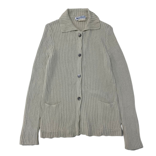 29h31 Salvatore Ferragamo サルヴァトーレフェラガモ ロングスリーブ ニットシャツ リブニット サイズM ベージュ レディースo07t