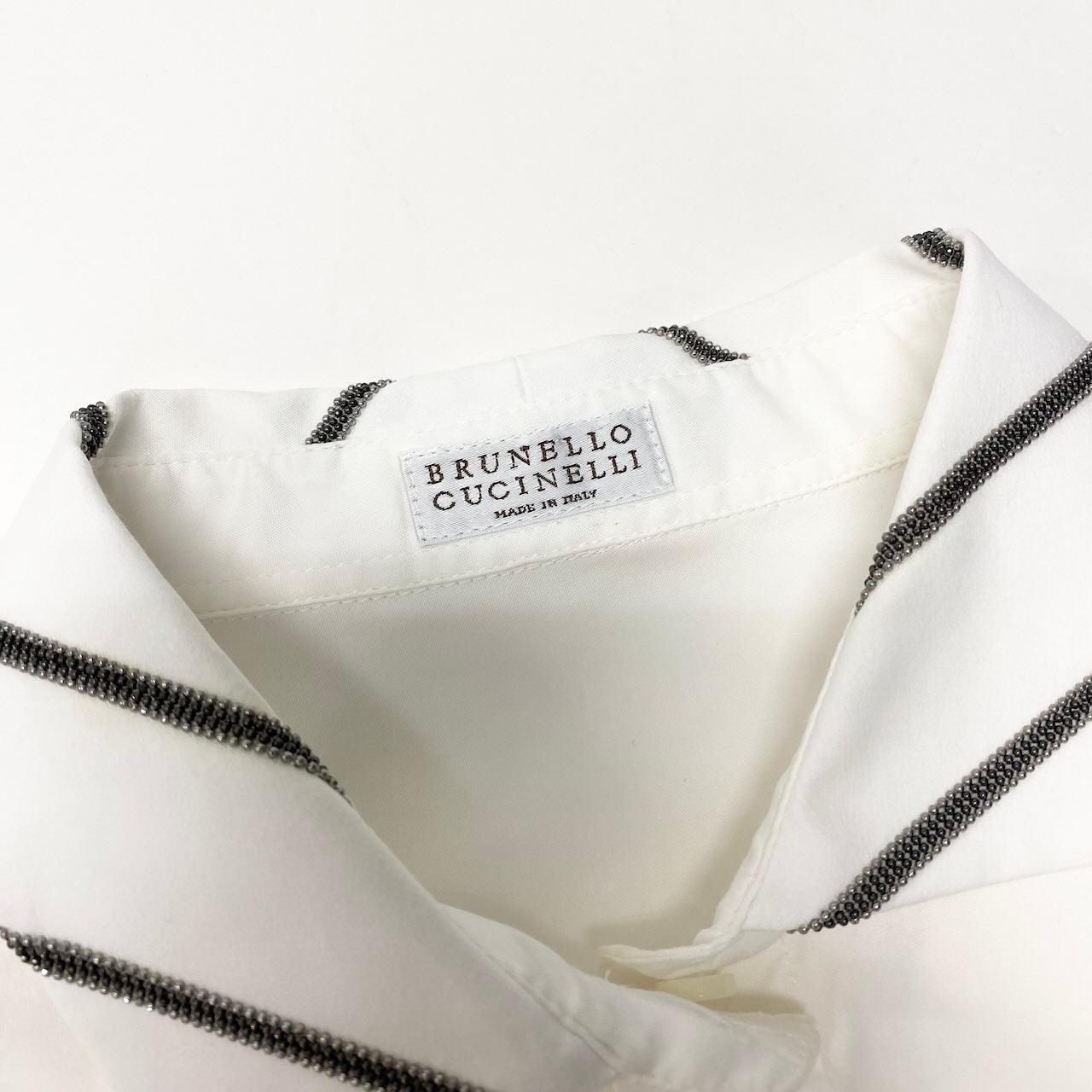 60e1 BRUNELLO CUCINELLI ブルネロクチネリ ロングスリーブシャツ トップス ビーズ装飾 ストレッチ サイズS ホワイト レディース 女性服o07t