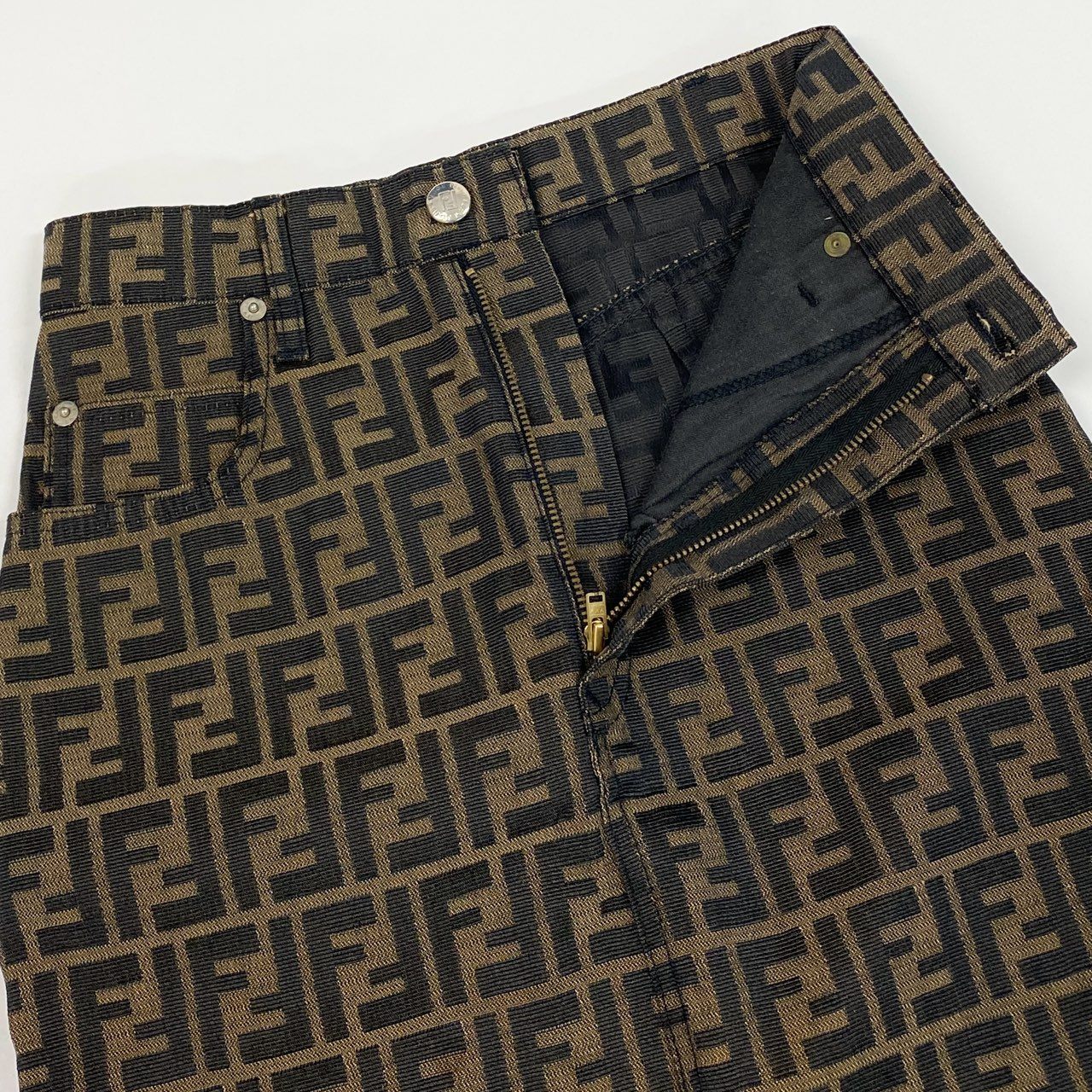 Ib7 FENDI フェンディ タイトミニスカート ズッカ柄 FFロゴ Zucca Print Mini Skirt 40サイズ ベージュ レディース 女性用ta1