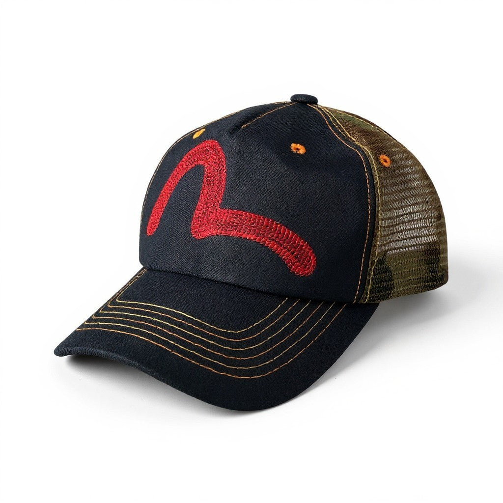 b2 EVISU エヴィス カモメ デニムメッシュキャップ サイズF インディゴ レッド カーキ 迷彩 カモフラ 帽子