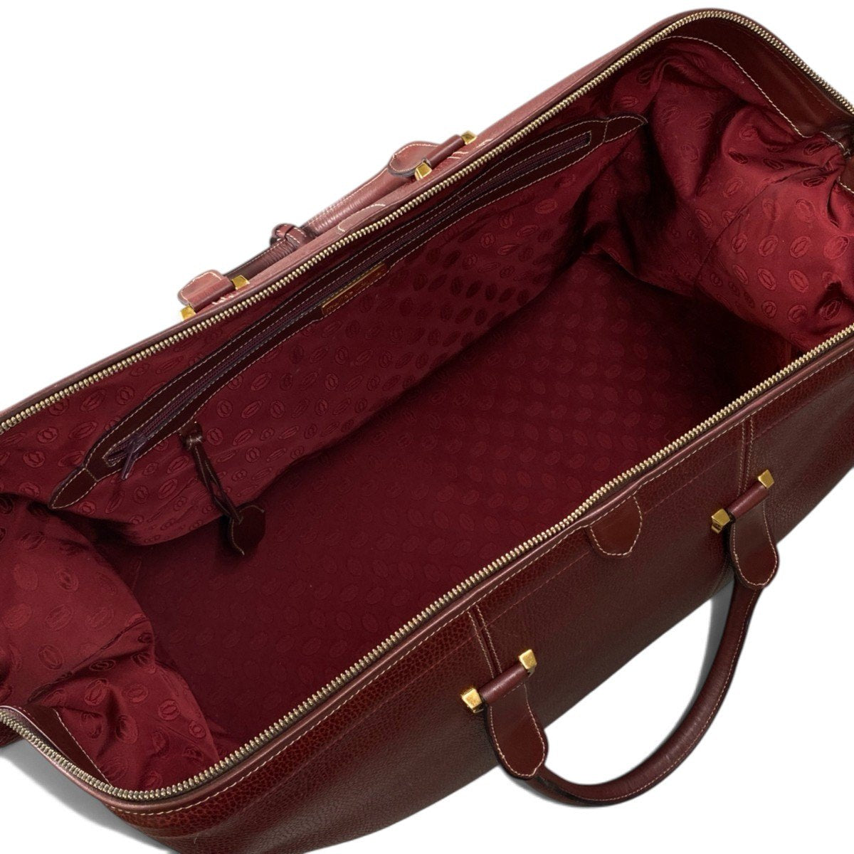 j4 Cartier カルティエ ヴィンテージ ボストンバッグ Vintage Weekender Bag Burgundy バーガンディ レザーt18r