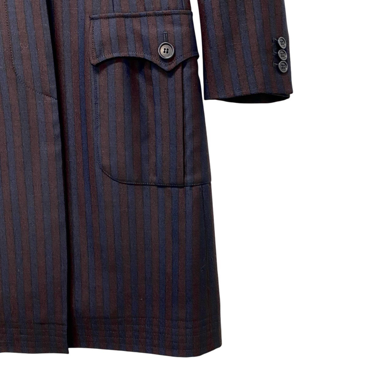 9b18 PS Paul Smith woman ポールスミス シルクブレンド ジャケットコート サイズ40 ネイビー ブラウン ストライプ柄 テーラードt18r