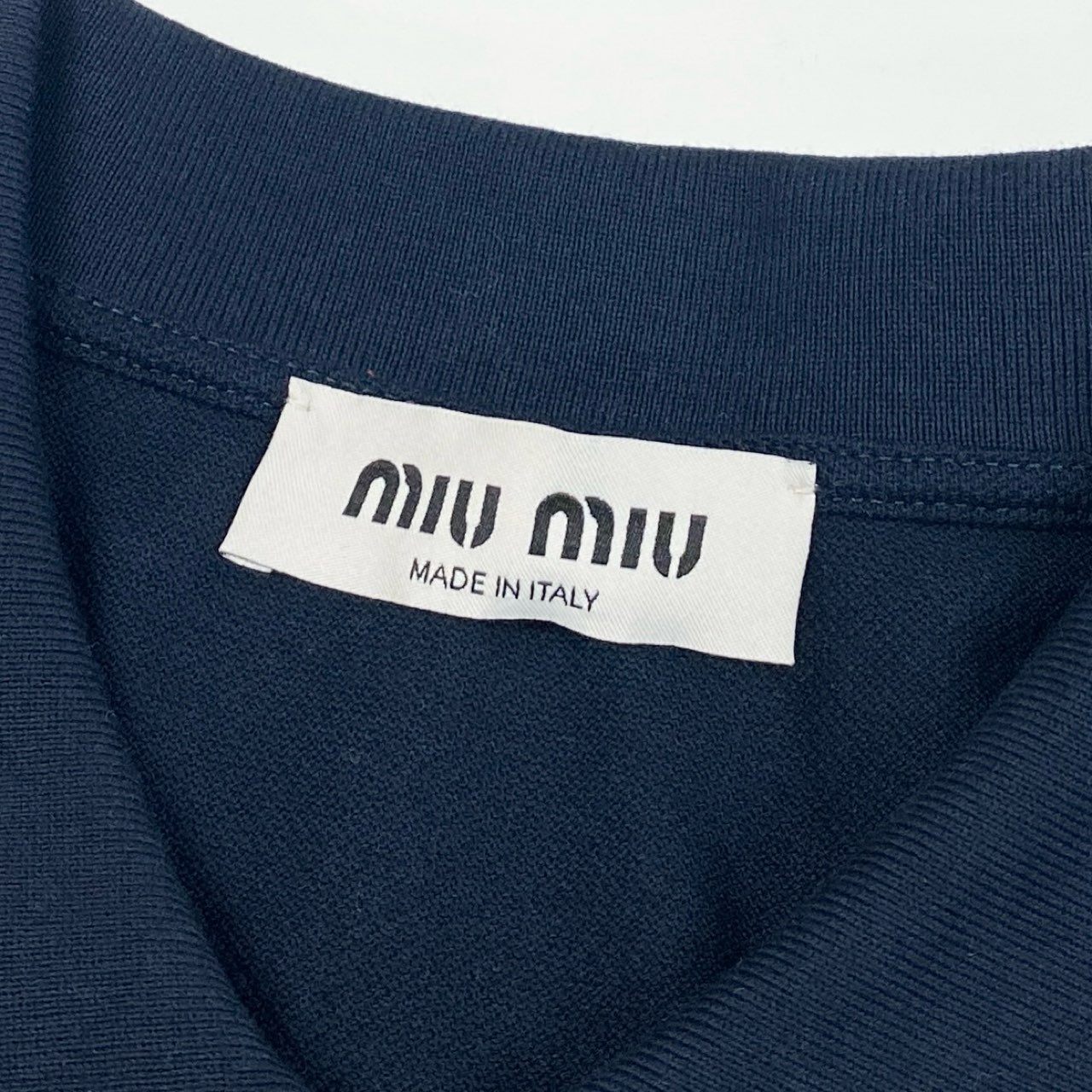 Ec16【未使用】MIU MIU ミュウミュウ 2025年 鹿の子 長袖ポロシャツ サイズL ネイビー メンズ ユニセックスk02i