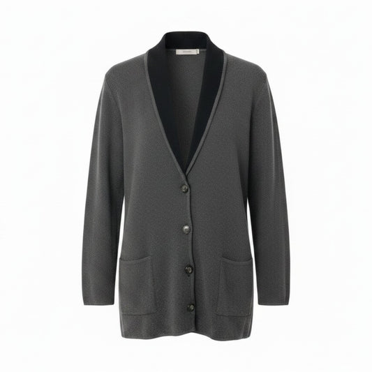80e12 Salvatore Ferragamo サルヴァトーレフェラガモ ニットジャケット ロングスリーブ カーディガン ラメニット  大きいサイズ XL ダークグレー レディース 女性服o07t