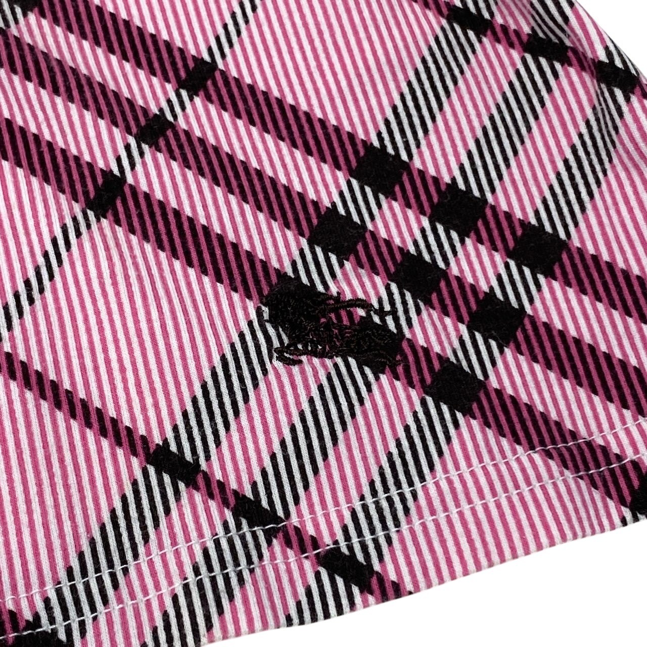 Ig6 BURBERRY LONDON BLUE LABEL バーバリーロンドン ブルーレーベル 半袖Tシャツ チェック柄 ストレッチ ロゴ刺繡 サイズ38 ピンク  レディースo07t