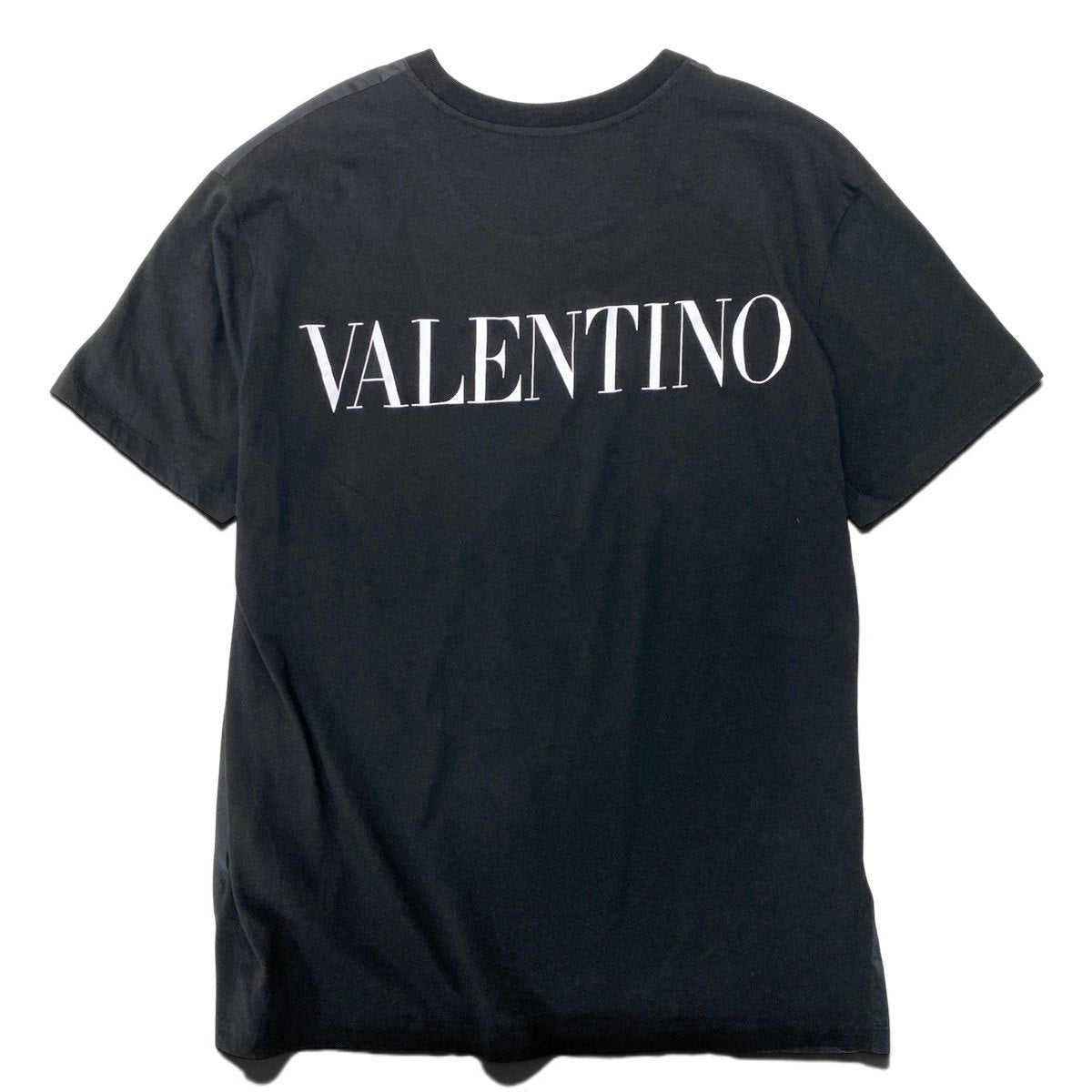 44h18 VALENTINO ヴァレンティノ 半袖カットソー Tシャツ ブランドロゴ 異素材切替 シルク ポリエステル 185/96A M ブラック メンズ 男性用t18r