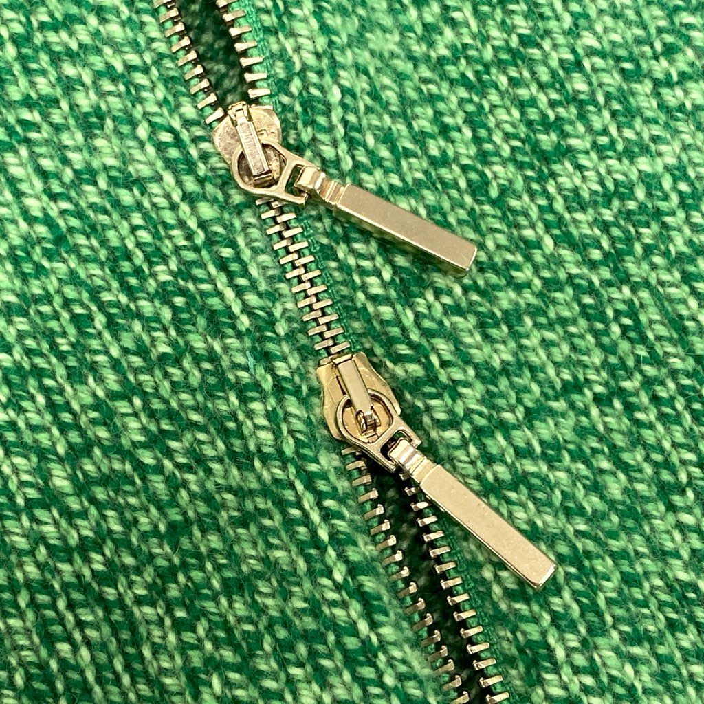 79a16 【美品】 BALLANTYNE バランタイン ニットカーディガン ダブルジップ ハイネック 42 グリーン カシミヤ100％ レディース 女性用u02t