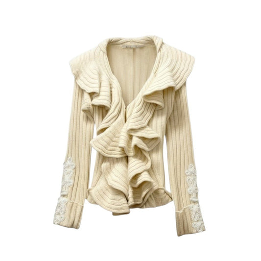 23c16 Robertocavalli ロベルトカヴァリ 変形ニットカーディガン フリルカーディガン ニットセーター 38サイズ アイボリー レディース 女性用u02t