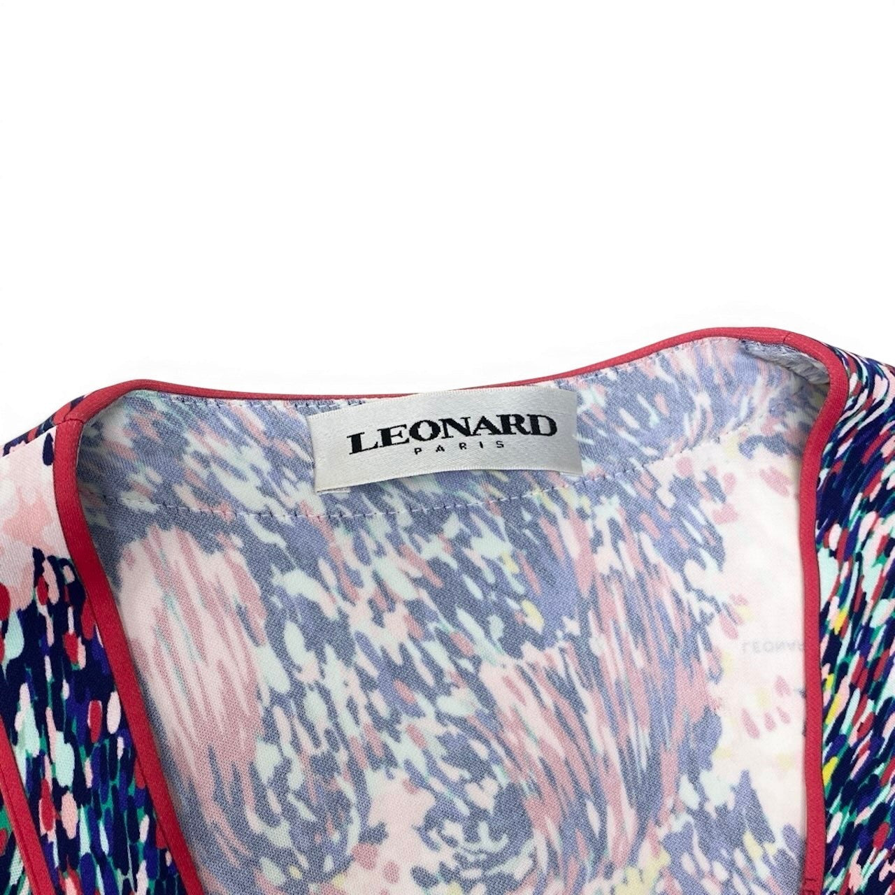 88g20 LEONARD PARIS レオナール フロントクロス 7分袖ワンピース 総柄プリント サイズ38 イタリア製 マルチカラー レーヨン100％ レディース 女性用u02t