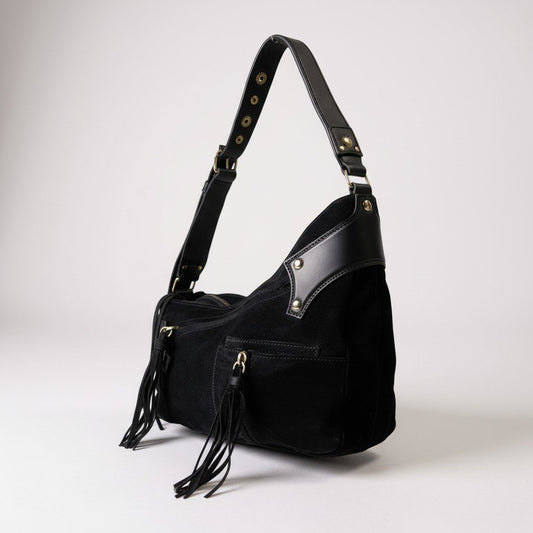 L10 Helmut Lang ヘルムートラング Archive Black Suede leather oneshoulder bag fringe detail unisex アーカイブk02i