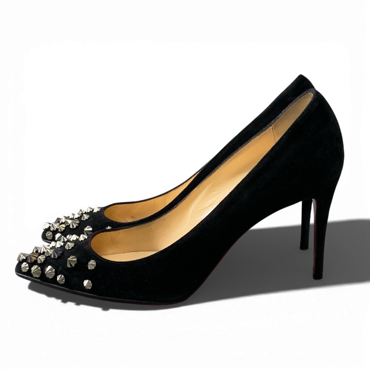 3a5 christianloboutin クリスチャンルブタン スタッズ ハイヒール パンプス スウェード ピンヒール イタリア製 36 1/2サイズ ブラック レディースk02i