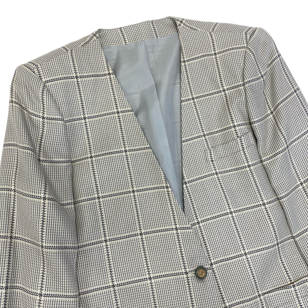 5c5 Vintage Burberrys バーバリーズ スカートスーツ セットアップ 装飾ボタン ノーカラー 11 グレー系 チェック レディースu02t