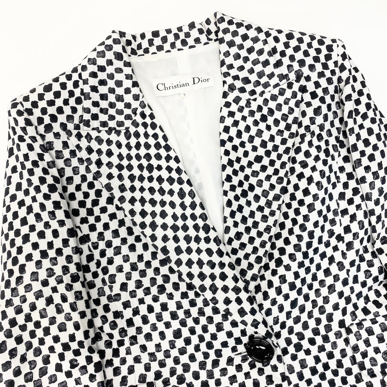 76d9 Christian Dior クリスチャンディオール テーラードジャケット ブレザー ピークド 総柄 7 ホワイト コットン レディースo07t