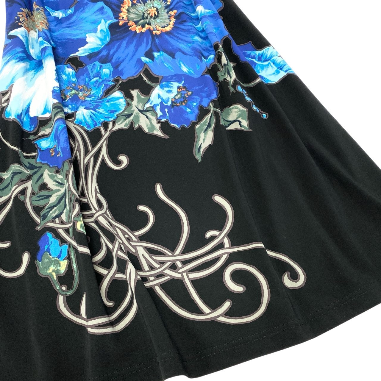 15c5 【美品】 TOKUKO 1er VOL トクコプルミエヴォル ノースリーブワンピース ロングワンピース 花柄プリント ストレッチ レディース 女性服 サイズ9 ブラックu02t