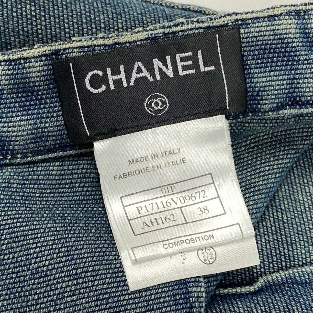 e1 CHANEL デニムスカート イタリア製 P17116V09672 38サイズ インディゴ コットン100％ レディース 女性用ta1