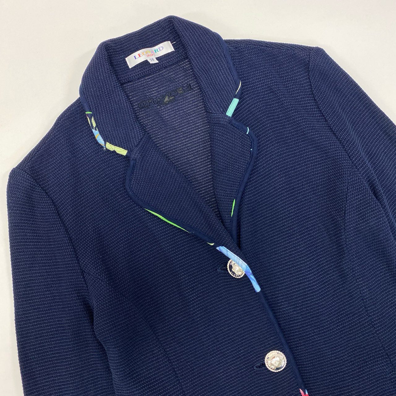 40k18 LEONARD レオナール テーラードジャケット ニットジャケット パイピング 0537892 38サイズ ネイビー レディースu02t