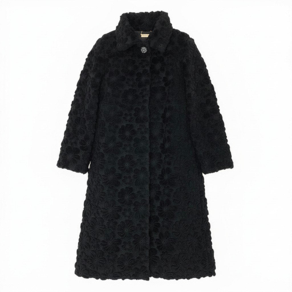 49d5 《極美品》 LEONARD FASHION レオナール OPERA オペラ フラワーモチーフ ジャカードコート 0348018 サイズ3 ブラック 日本製t18r