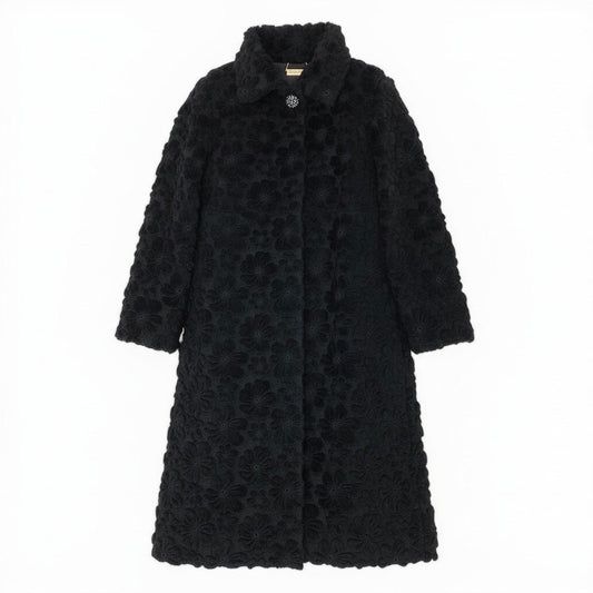 49d5 《極美品》 LEONARD FASHION レオナール OPERA オペラ フラワーモチーフ ジャカードコート 0348018 サイズ3 ブラック 日本製t18r